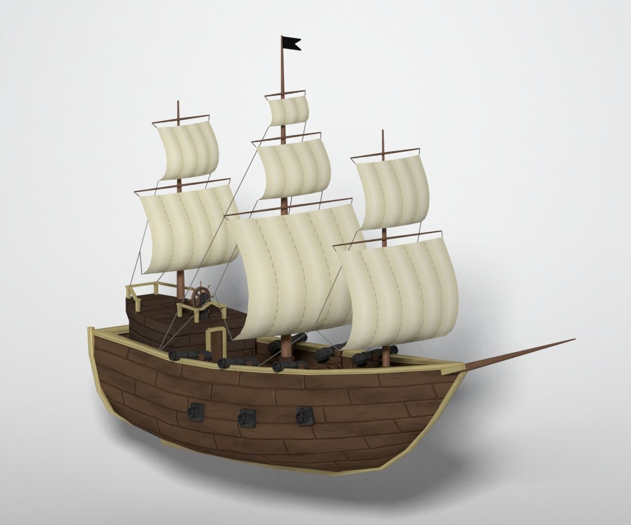 Low Poly Pirate Ship Low-poly 3D model_1