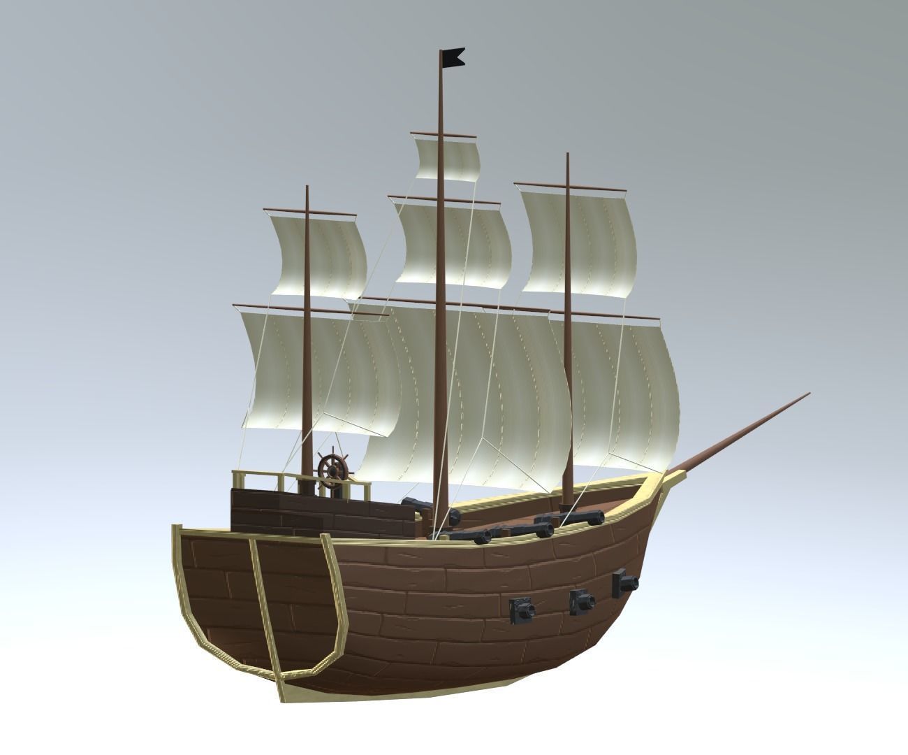 Low Poly Pirate Ship Low-poly 3D model_7