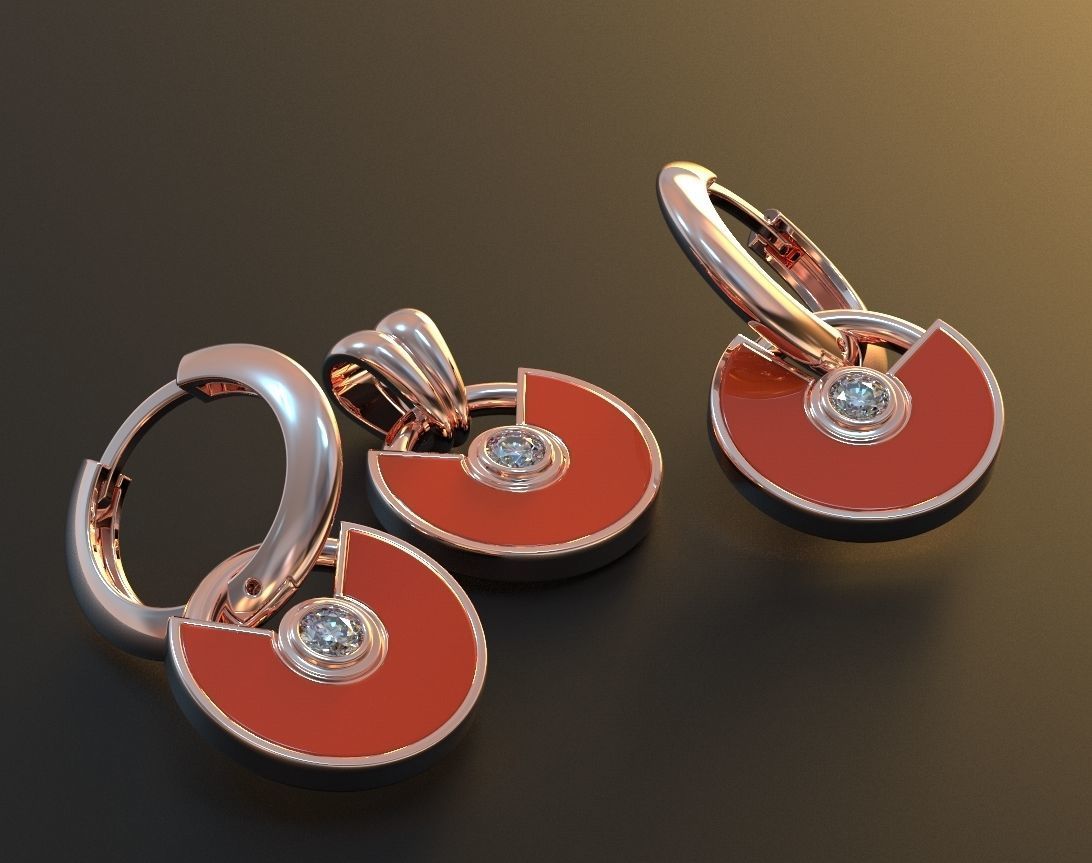Set of stylish earrings and a pendant round with a stone 473 3D print model_10