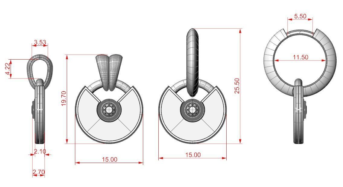 Set of stylish earrings and a pendant round with a stone 473 3D print model_15