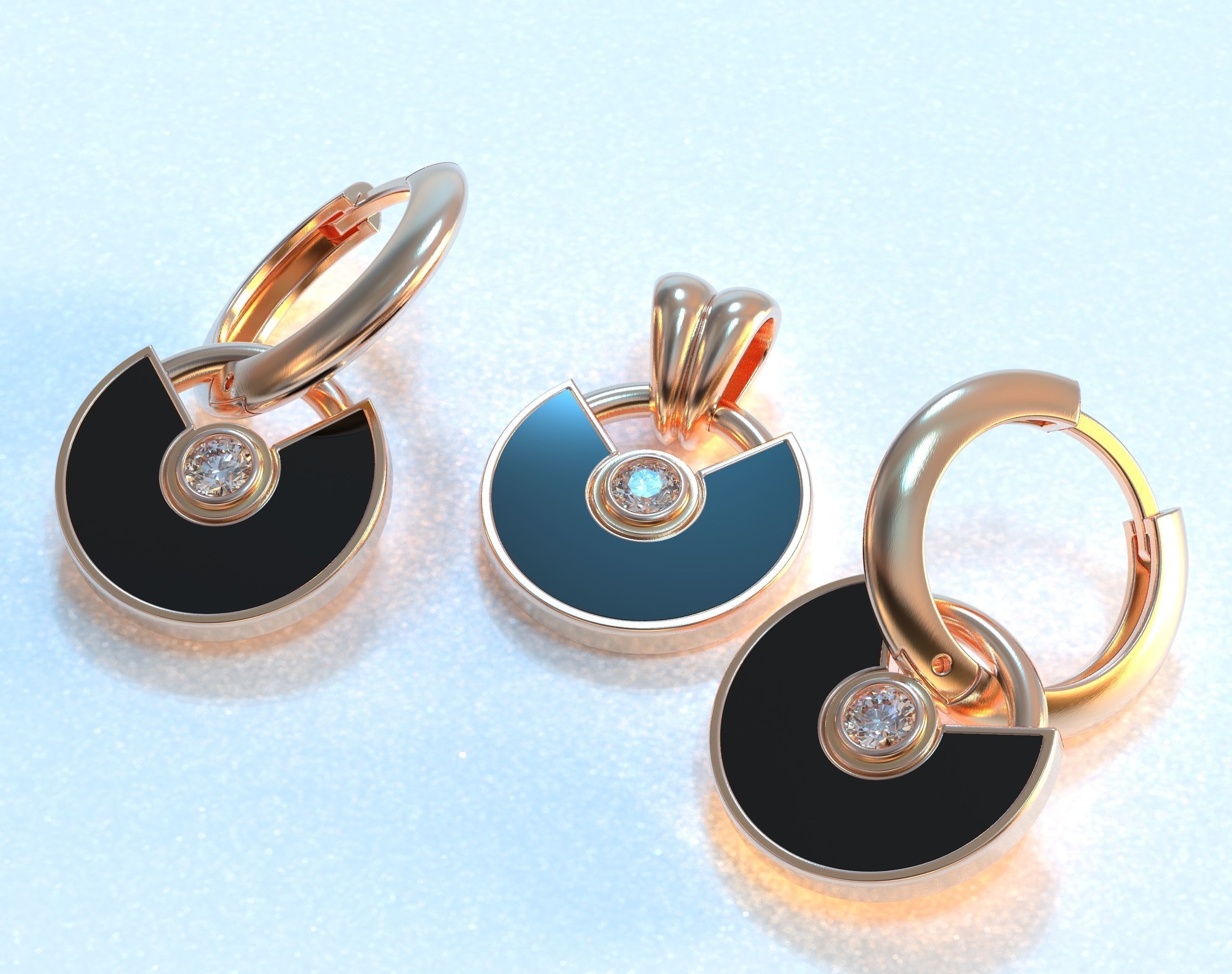 Set of stylish earrings and a pendant round with a stone 473 3D print model_2