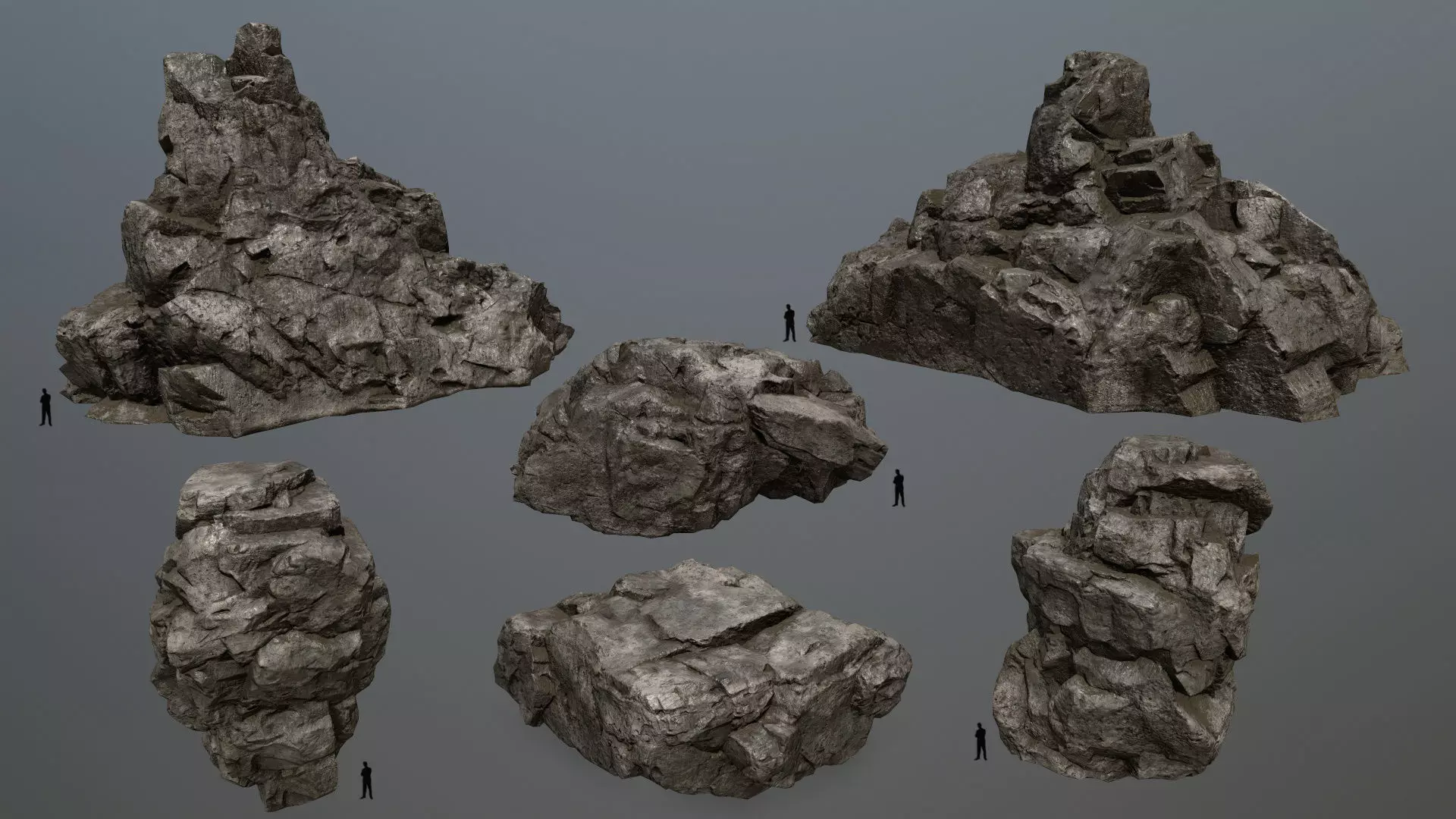 cliff rocks set Low-poly 3D model_0