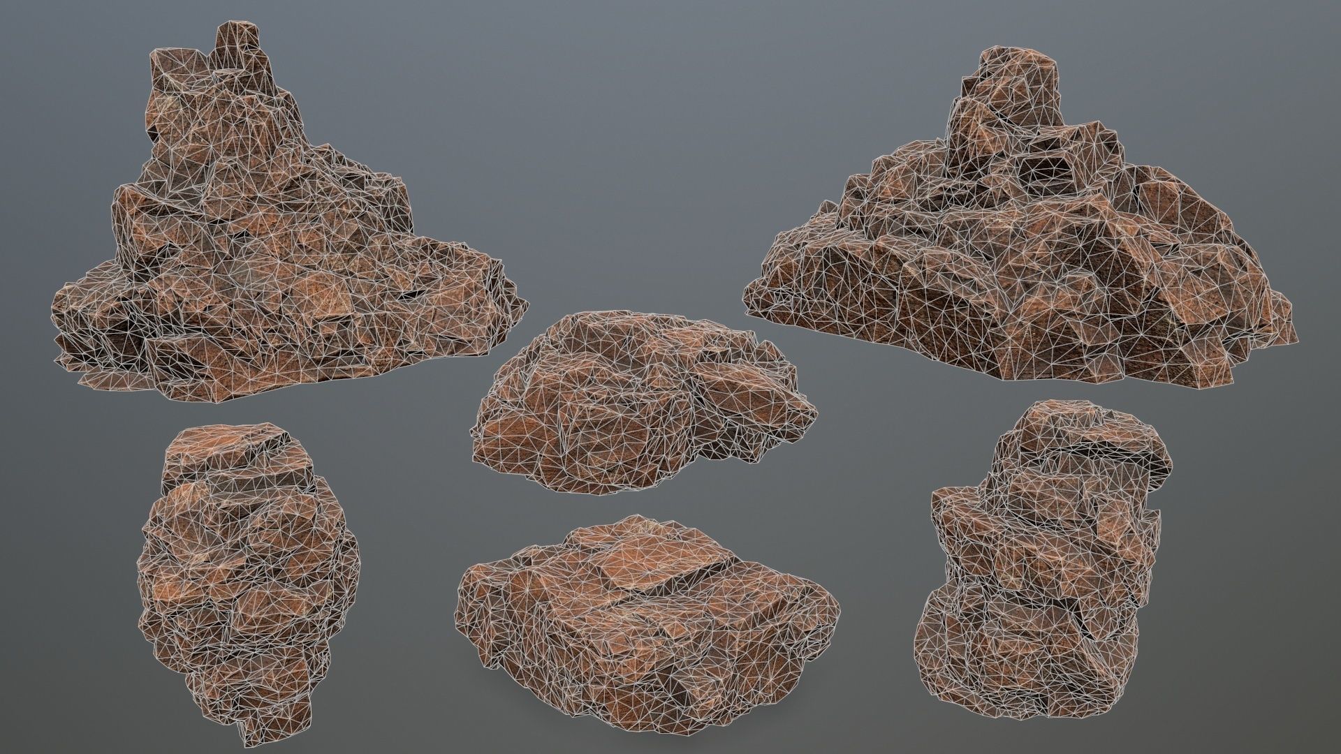 desert rocks set Low-poly 3D model_19