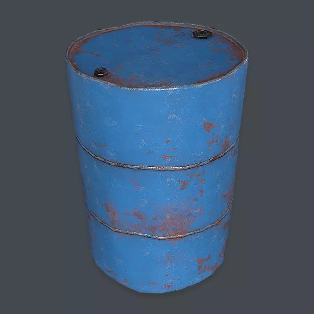 Metal Barrel Damaged VR PBR Low-poly 3D model_0