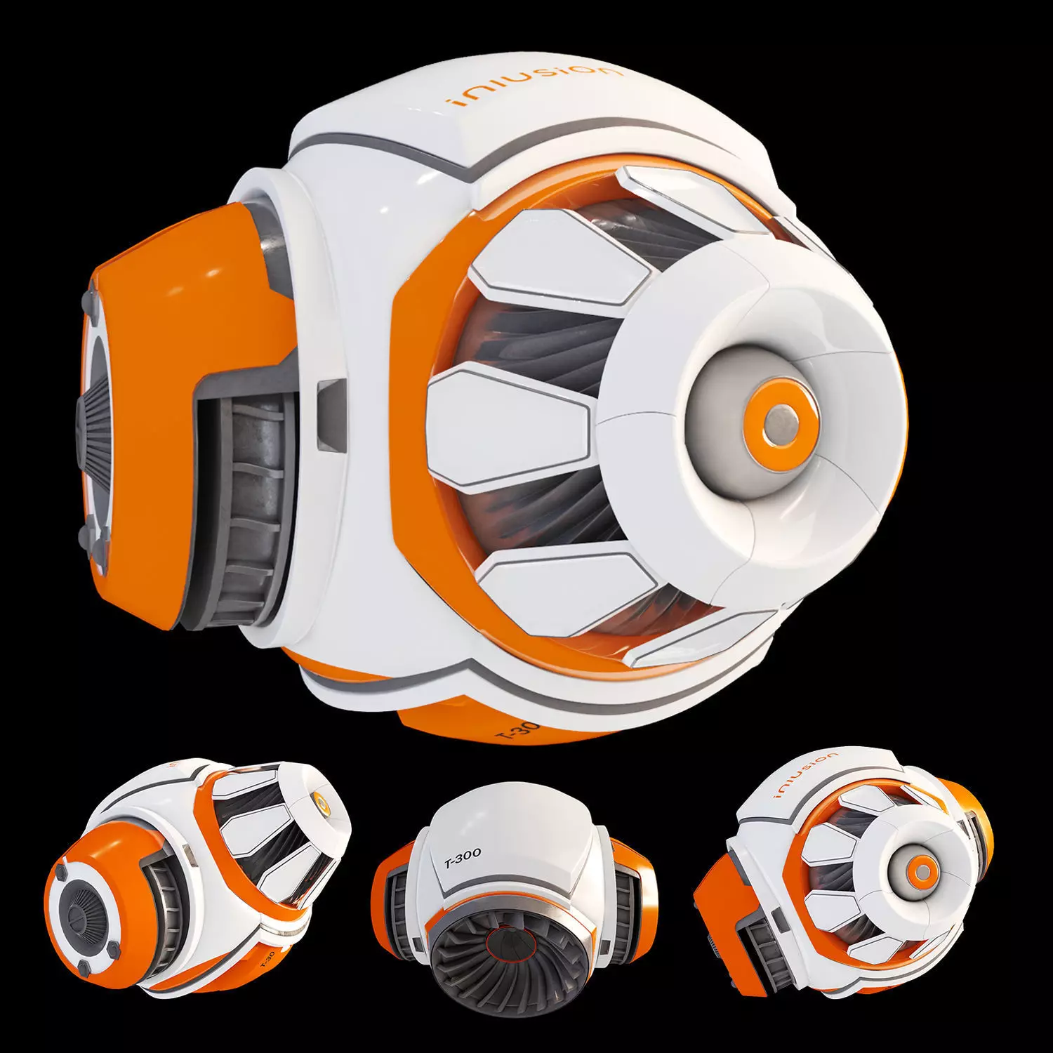 Robot orange and spacecraft 3D model_0