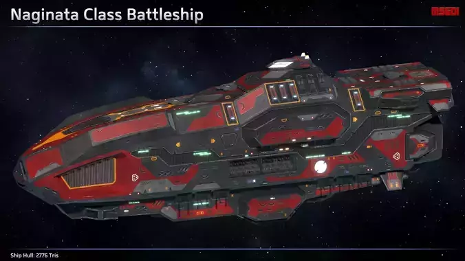 Spaceship Battleship Naginata Low-poly 3D model