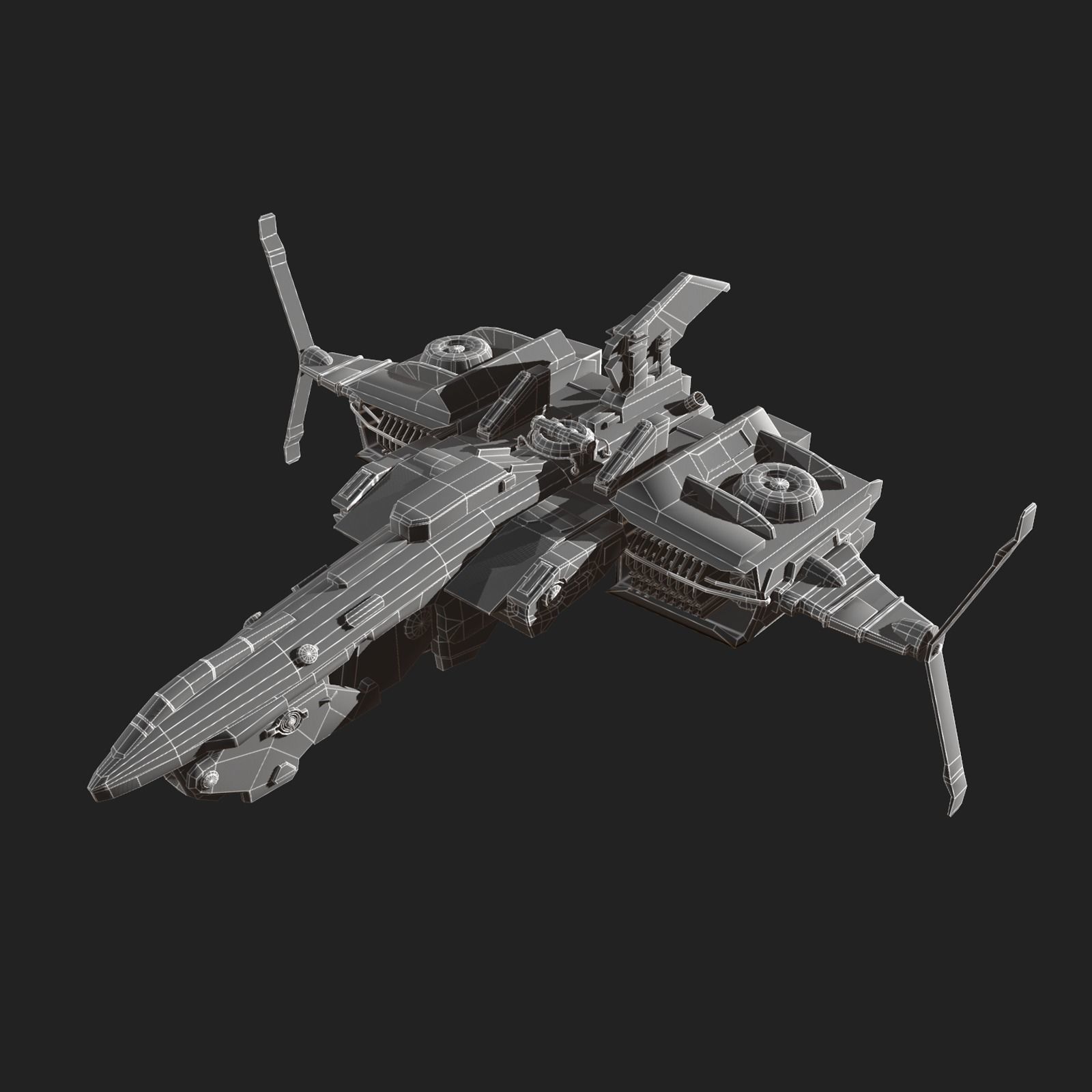 Scifi space ship Starship 3D model Low-poly 3D model_4