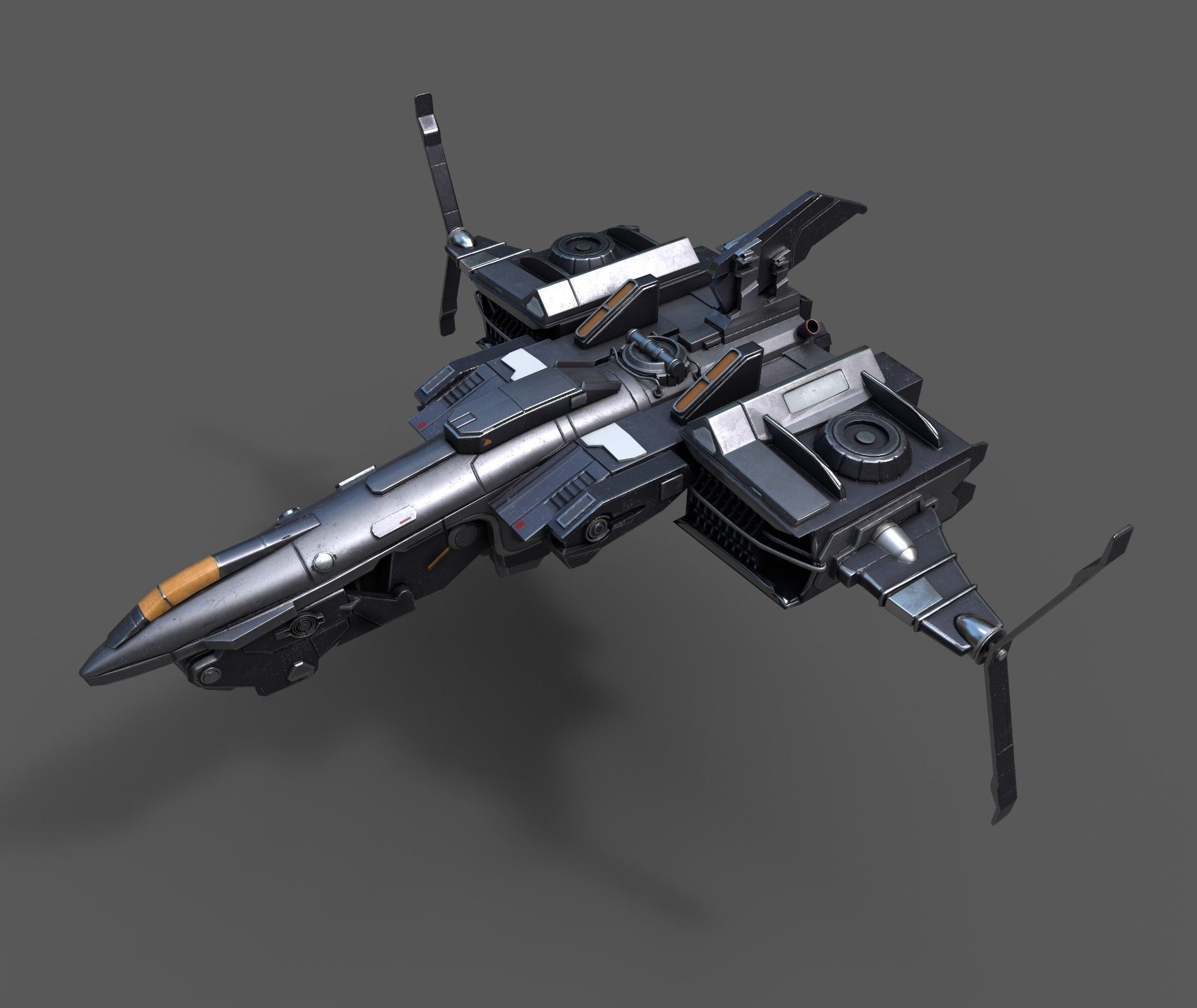 Scifi space ship Starship 3D model Low-poly 3D model_1