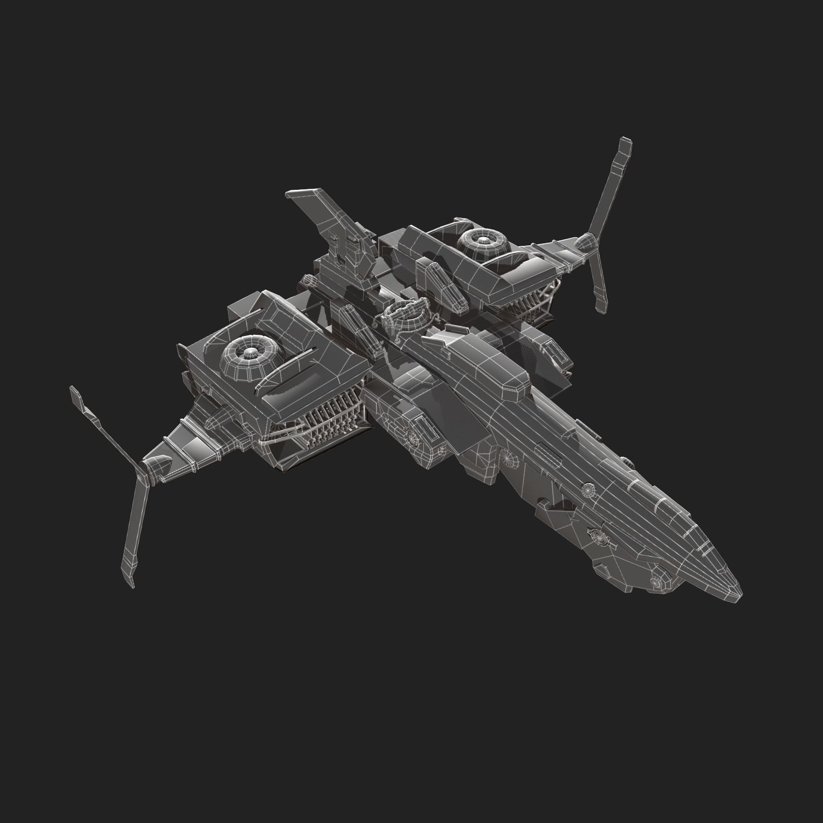 Scifi space ship Starship 3D model Low-poly 3D model_7