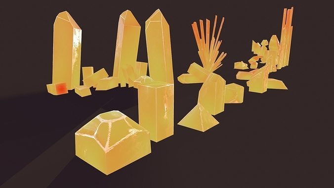 Orange Minerals 21 pcs Low-poly 3D model