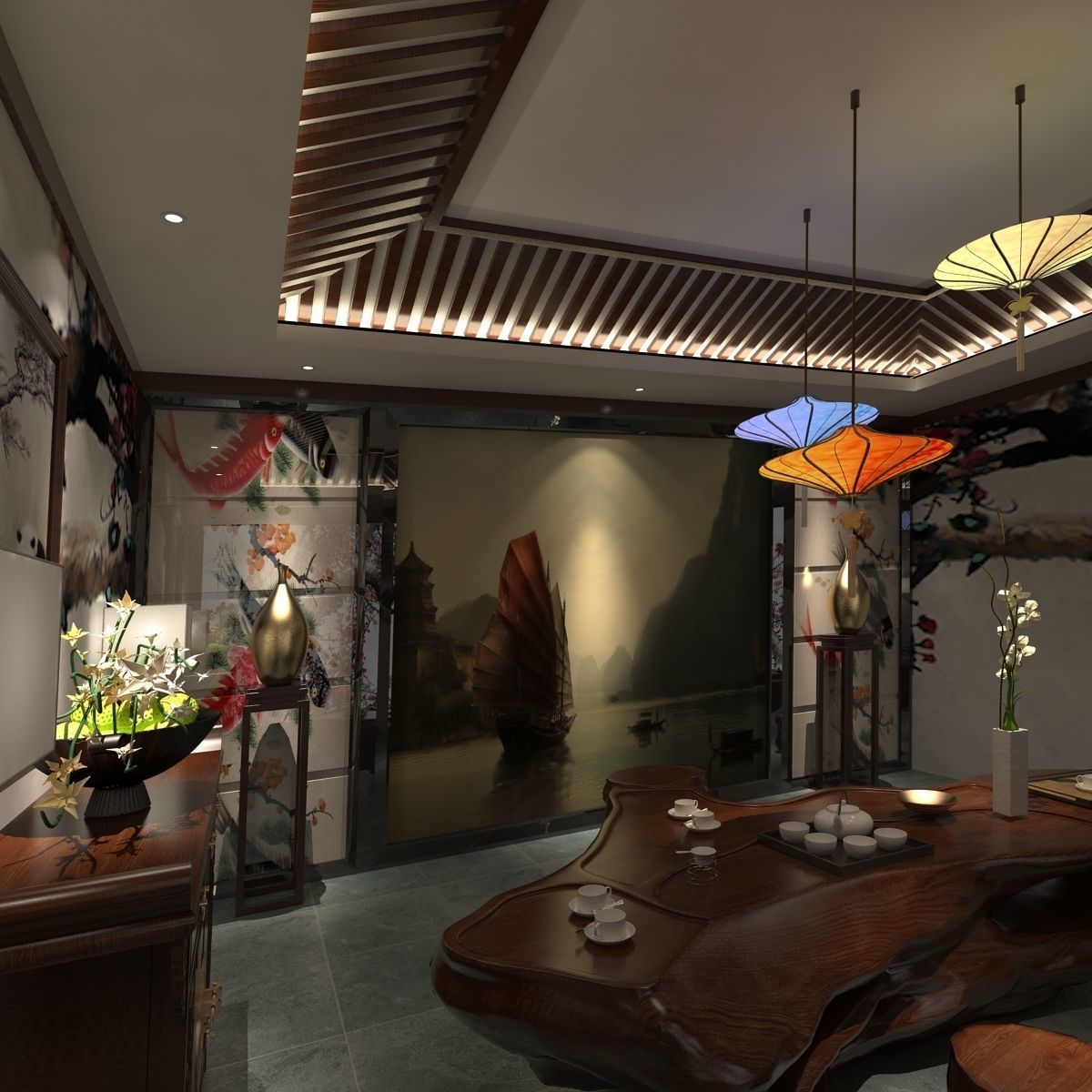 Chinese Red Lantern room 3D model_2