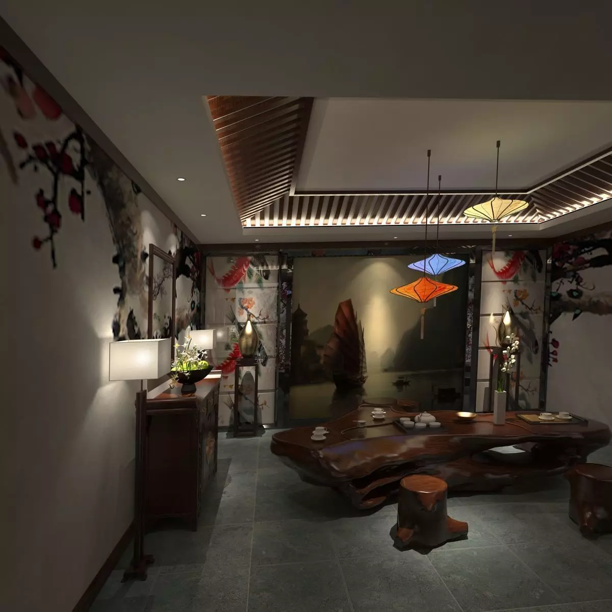 Chinese Red Lantern room 3D model_0