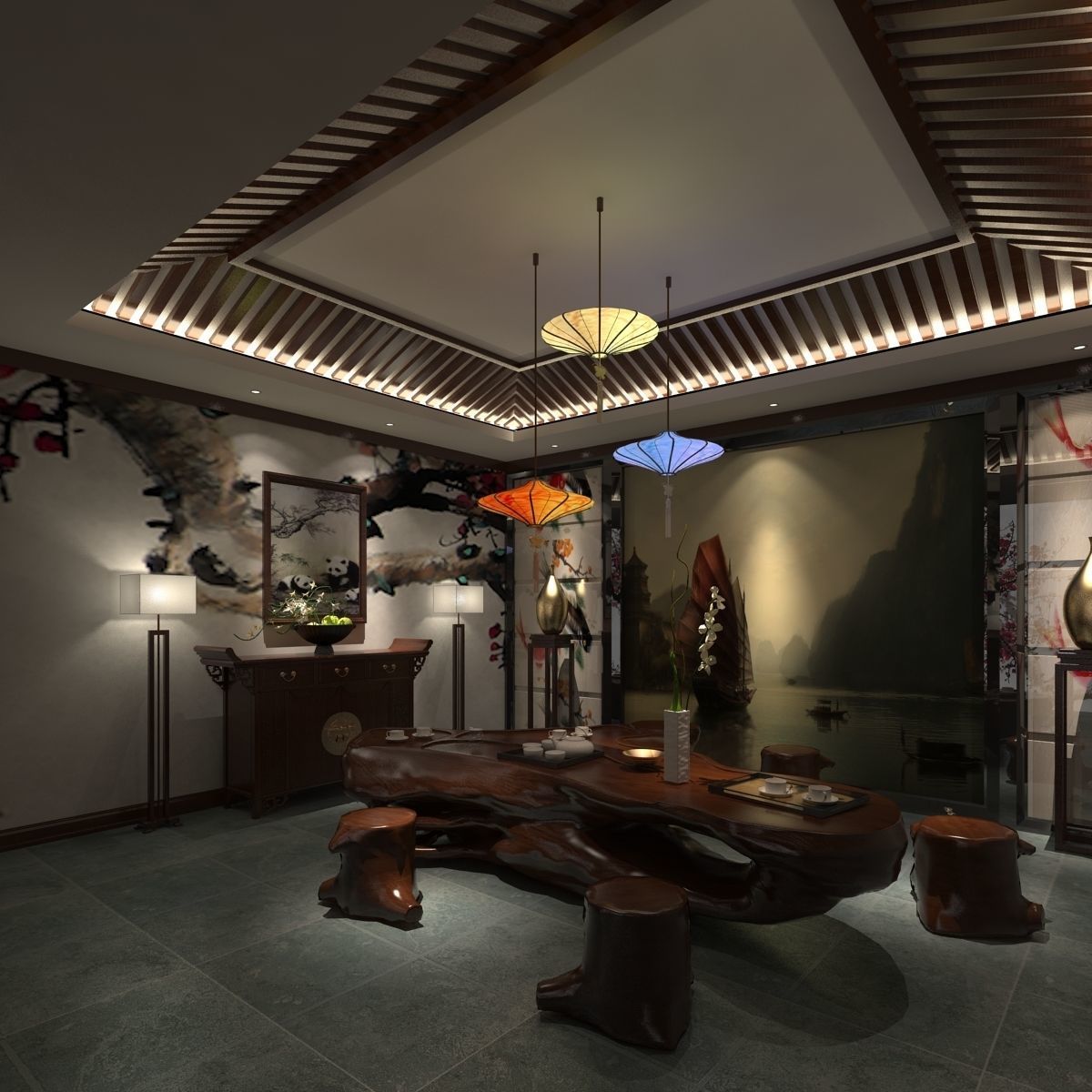 Chinese Red Lantern room 3D model_3