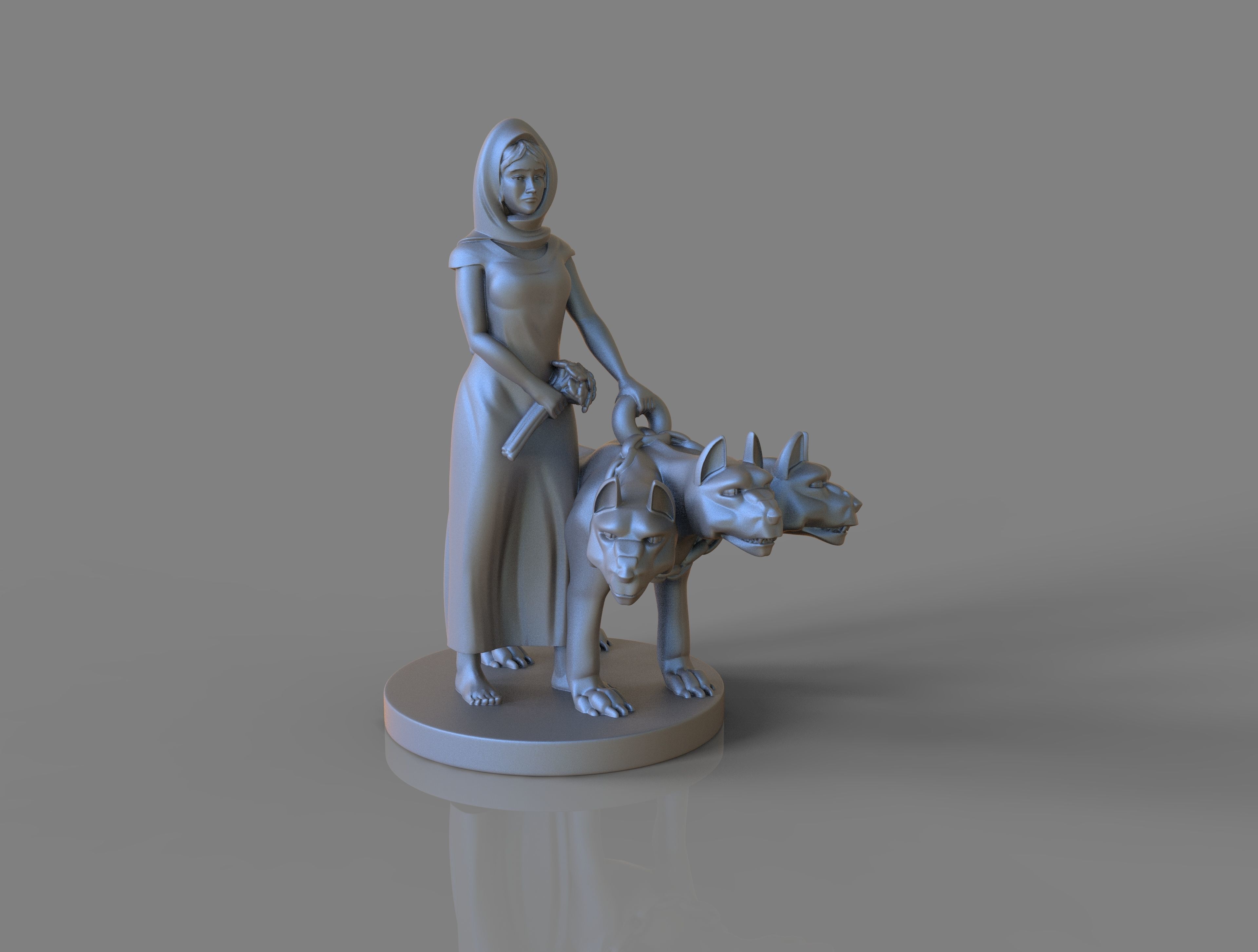 Goddess  Persephone and Cerberus 3D print model_1