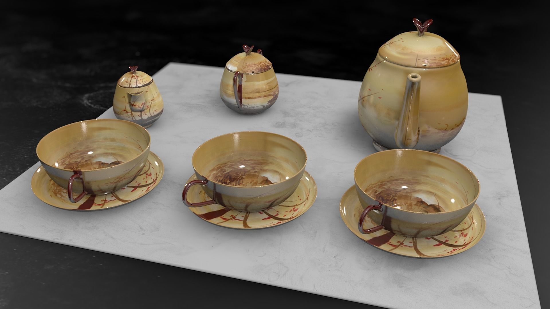 Vintage china coffee set - kit 3D model_9