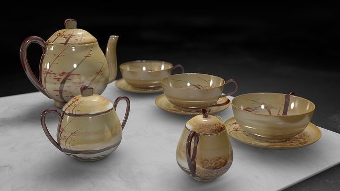 Vintage china coffee set - kit 3D model