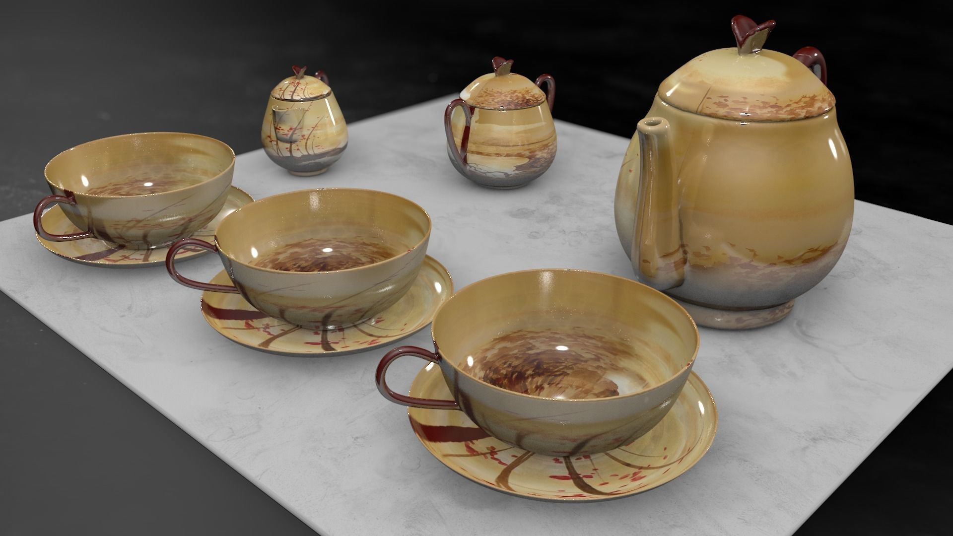 Vintage china coffee set - kit 3D model_20