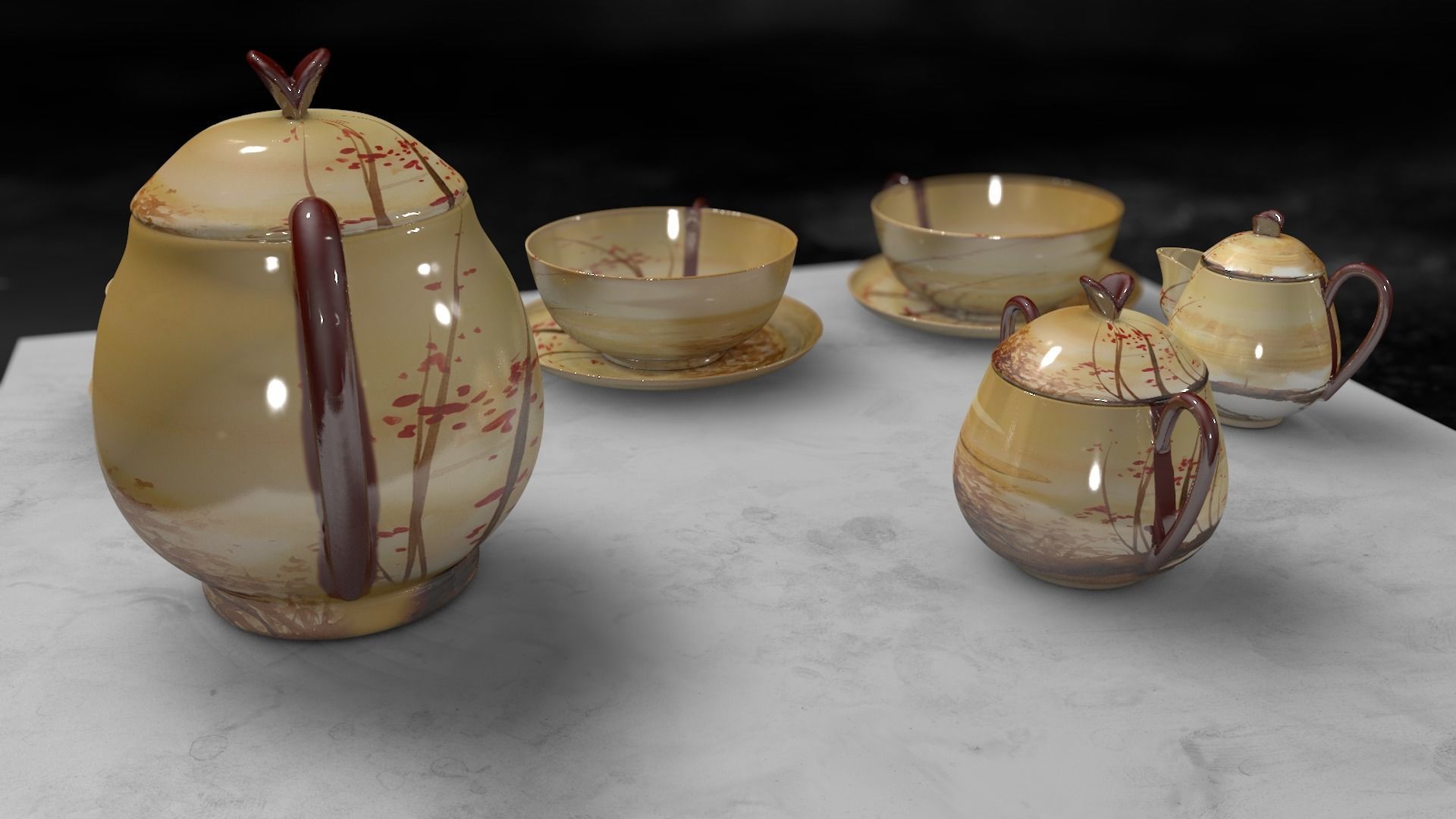 Vintage china coffee set - kit 3D model_14