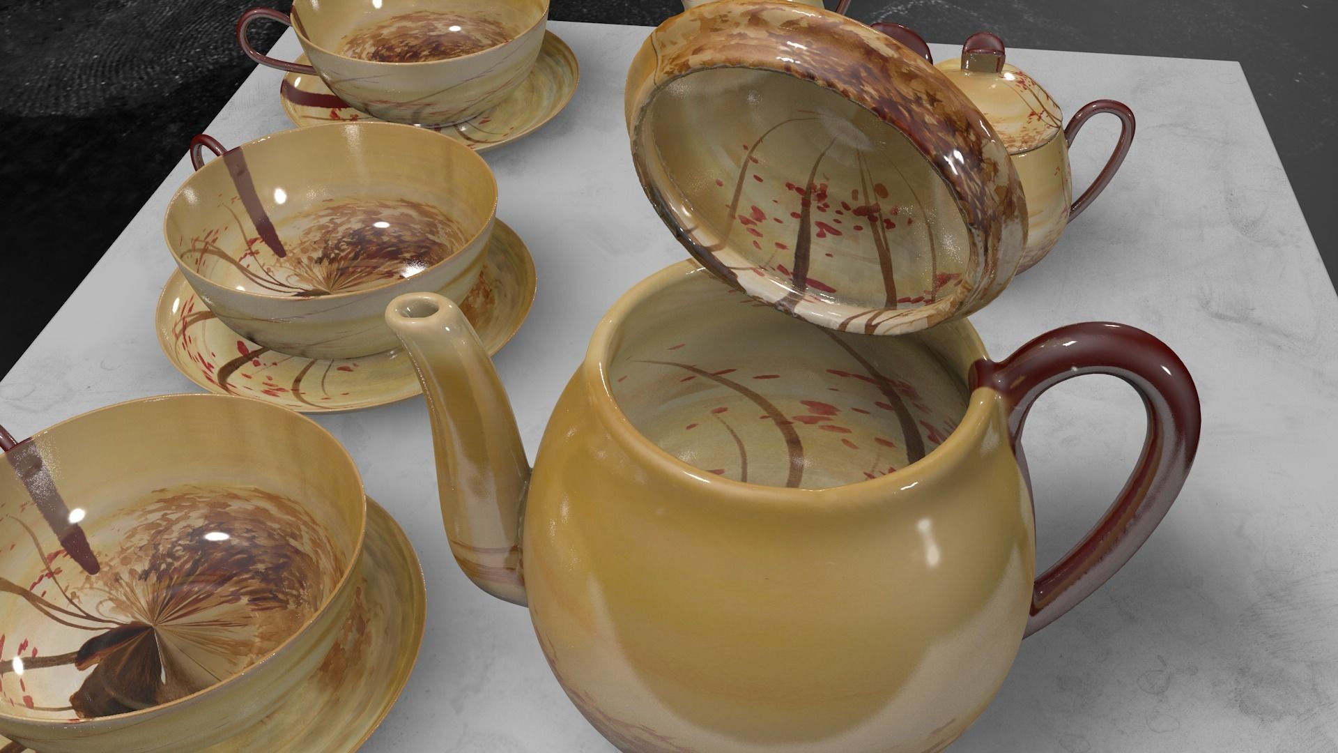 Vintage china coffee set - kit 3D model_21