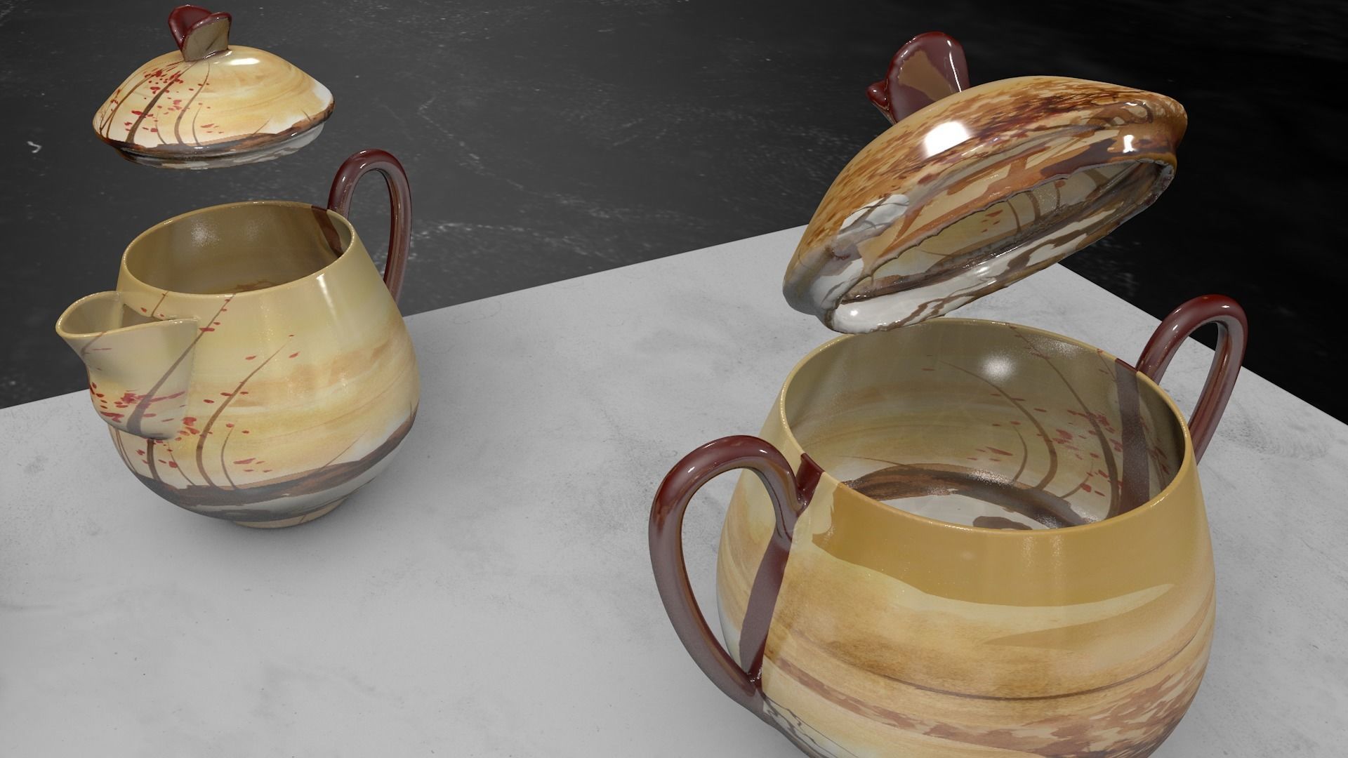 Vintage china coffee set - kit 3D model_23