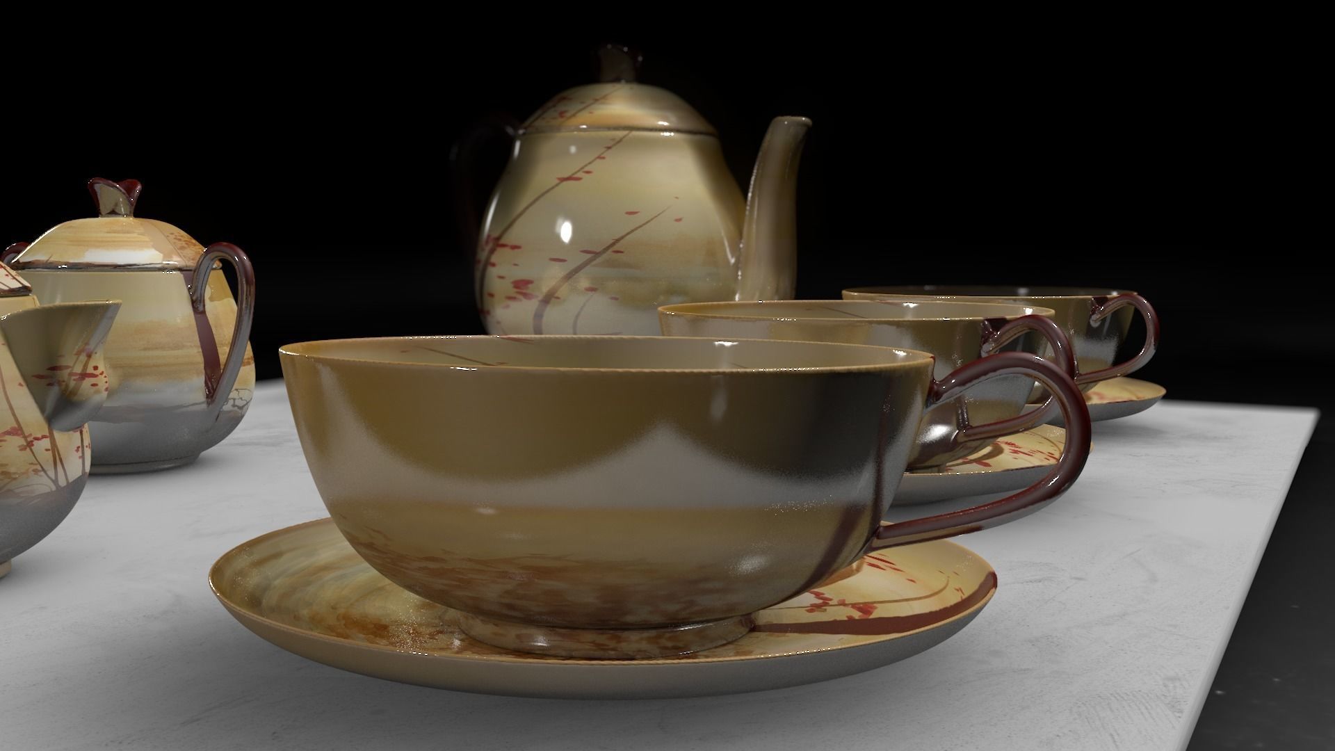 Vintage china coffee set - kit 3D model_2
