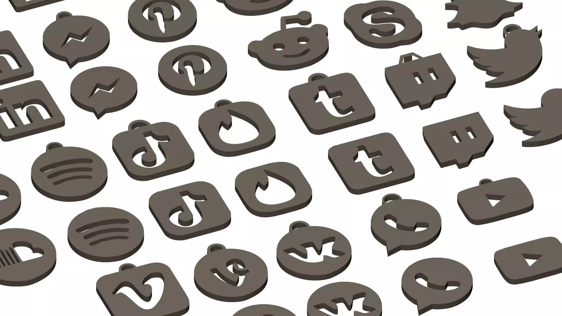 Social media and popular app logos keychain pack 3D print model