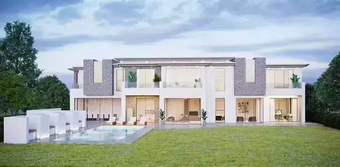 House with pool 3 in 1 day cloudy and night