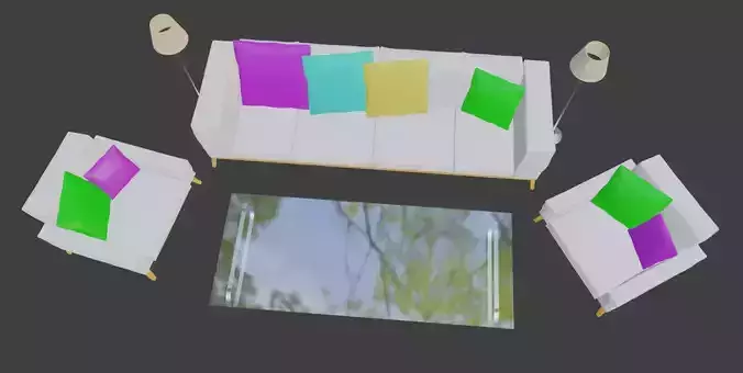 Living set 1xSofa 2xArmchairs 1xGlass Table 2xLighting