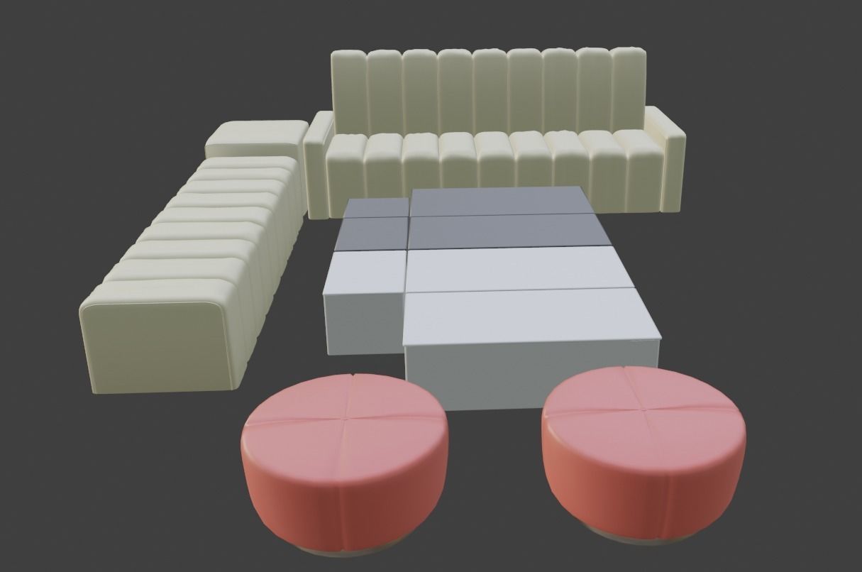 Living room set2 2x Sofa 3x Drums 1x8 Body Table 2x Lighting 3D model_1