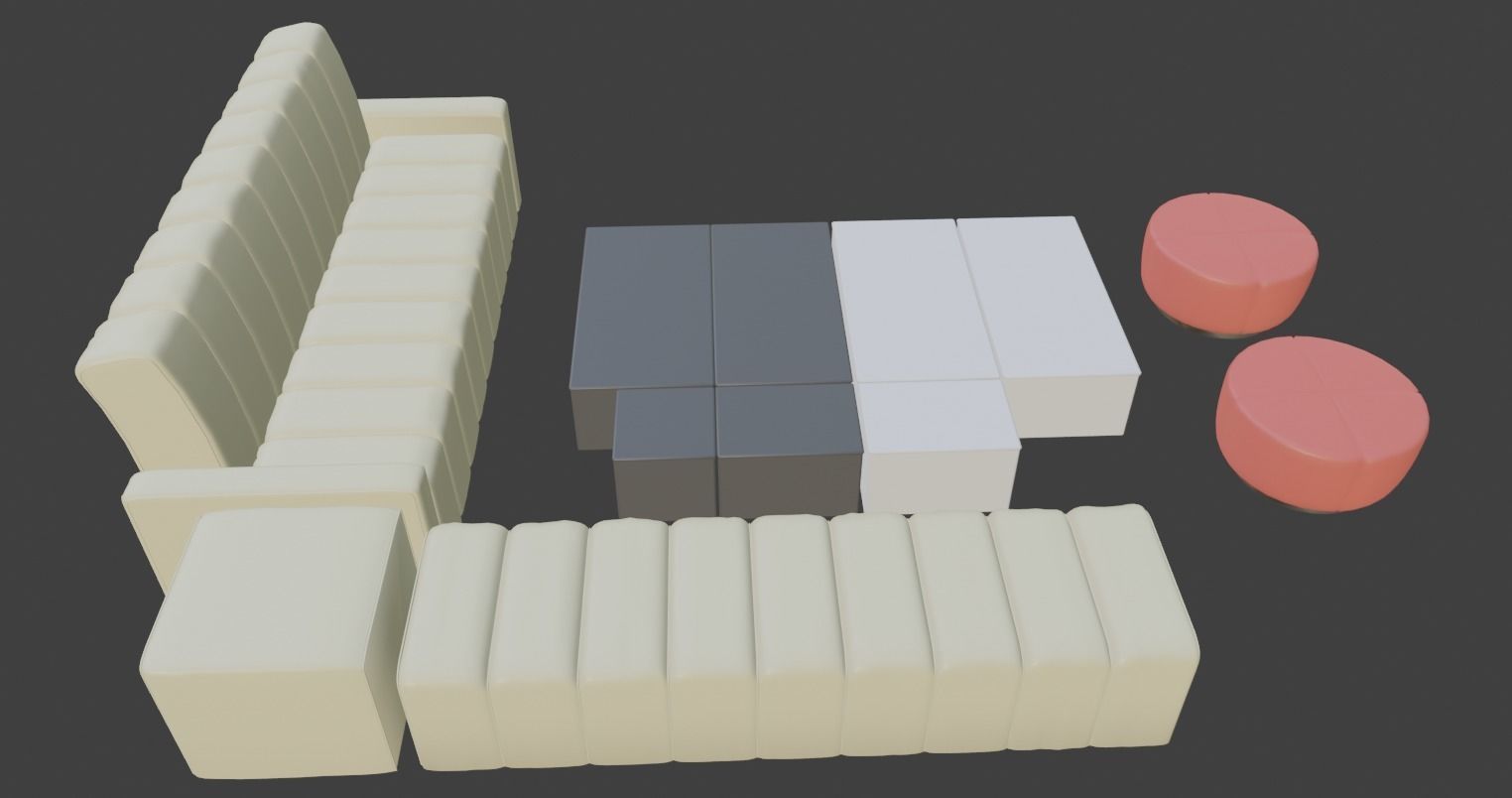 Living room set2 2x Sofa 3x Drums 1x8 Body Table 2x Lighting 3D model_2