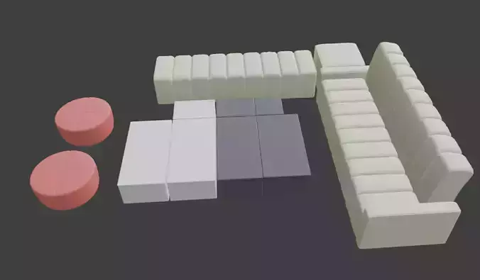 Living room set2 2x Sofa 3x Drums 1x8 Body Table 2x Lighting