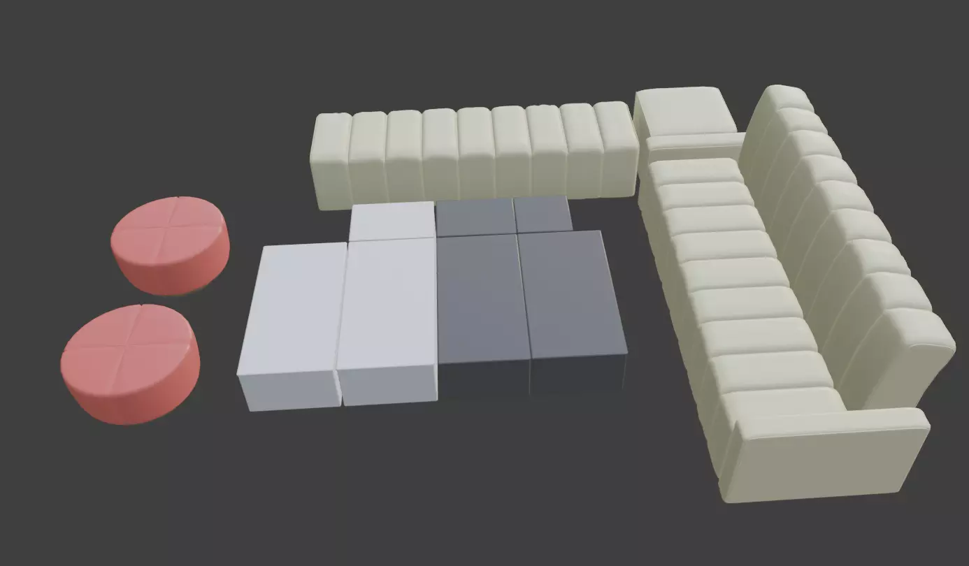 Living room set2 2x Sofa 3x Drums 1x8 Body Table 2x Lighting 3D model_0