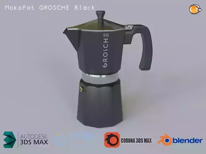Moka Pot GROSCHE Milano Stovetop Espresso Maker Black 3D model