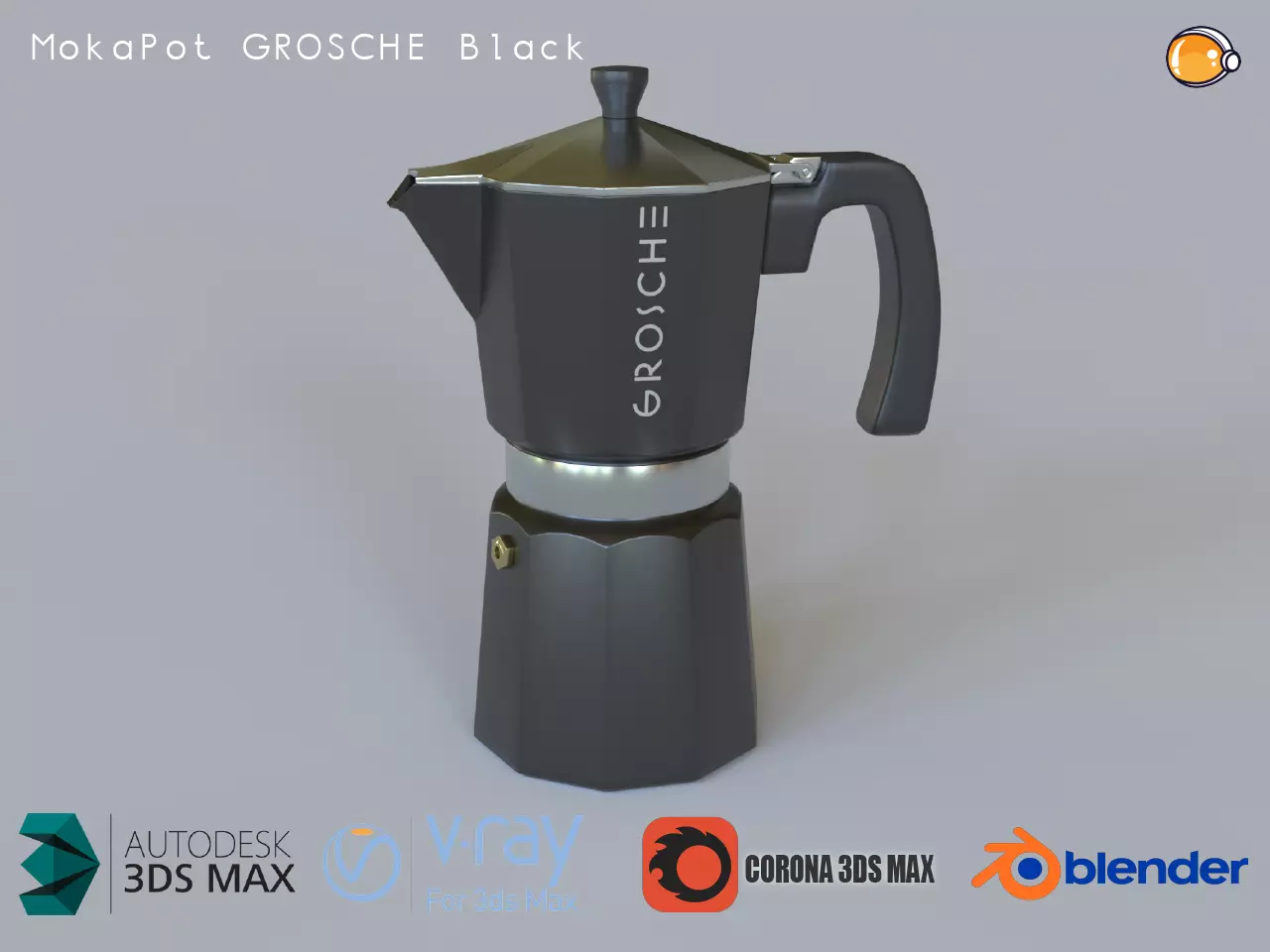 Moka Pot GROSCHE Milano Stovetop Espresso Maker Black 3D model_0