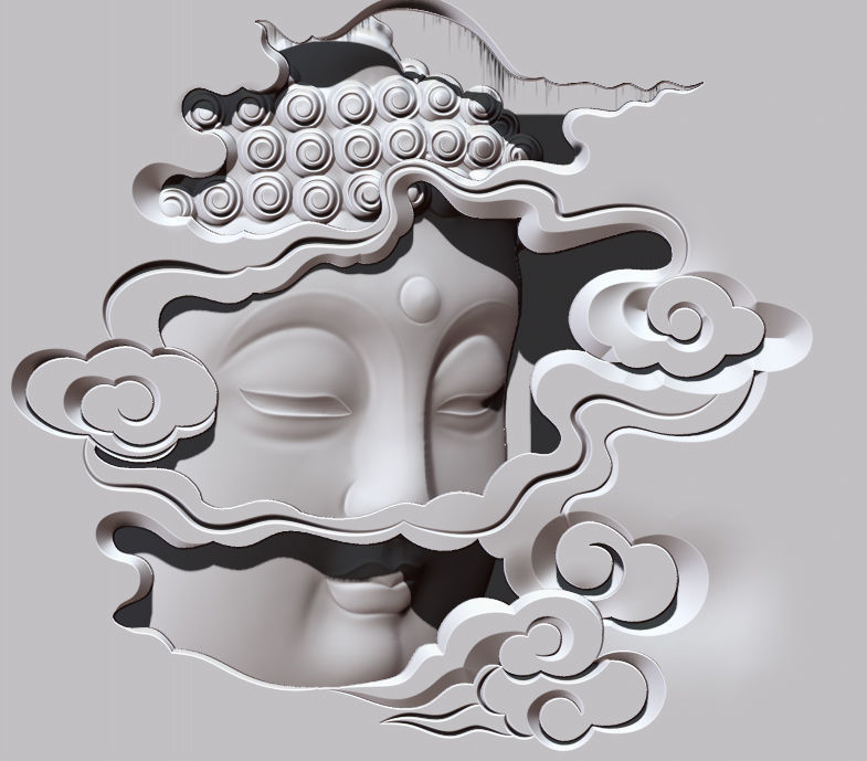 Buddha Head CNC carving statue  3D print model_8