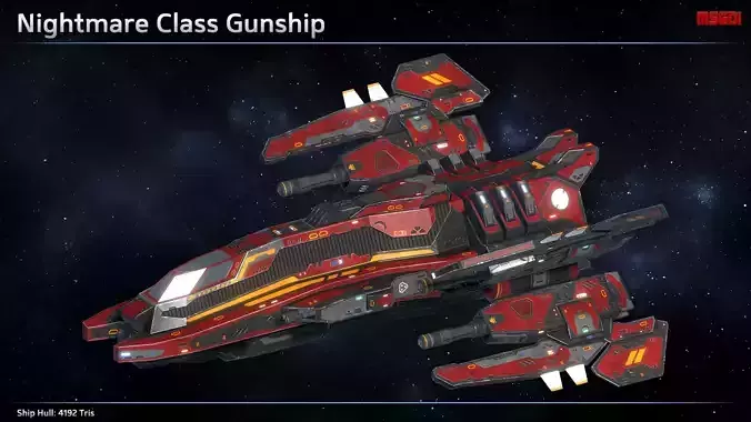 Spaceship Gunship Nightmare Low-poly 3D model