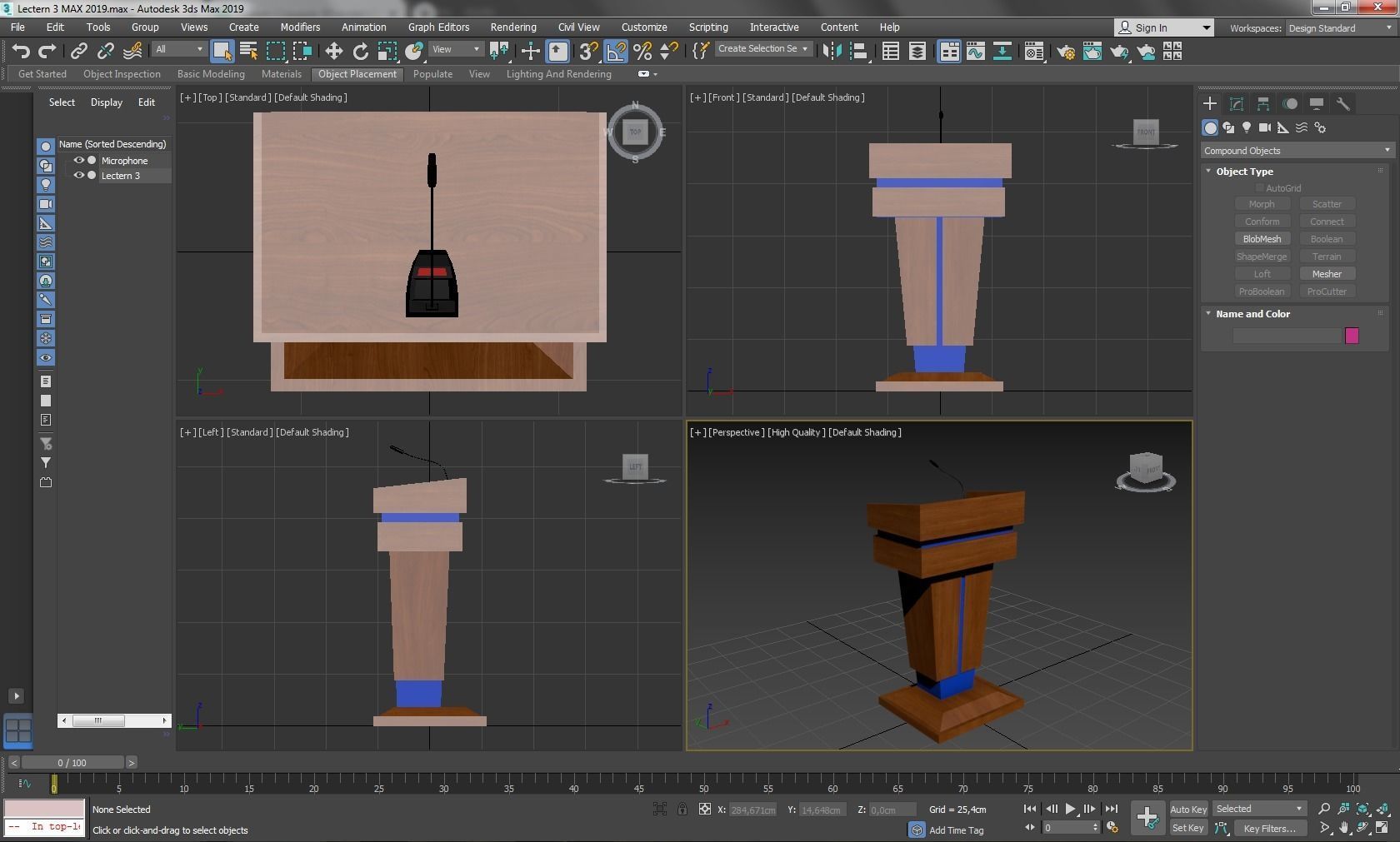 Podium 3 wooden with microphone Low-poly 3D model_10