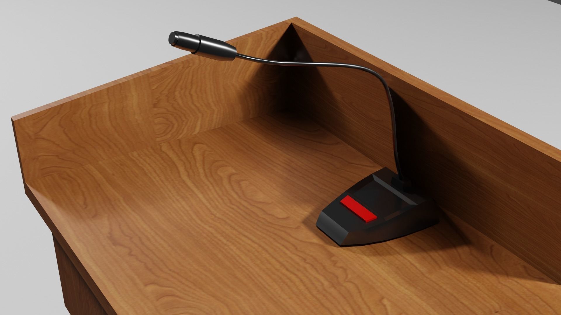 Podium 3 wooden with microphone Low-poly 3D model_7