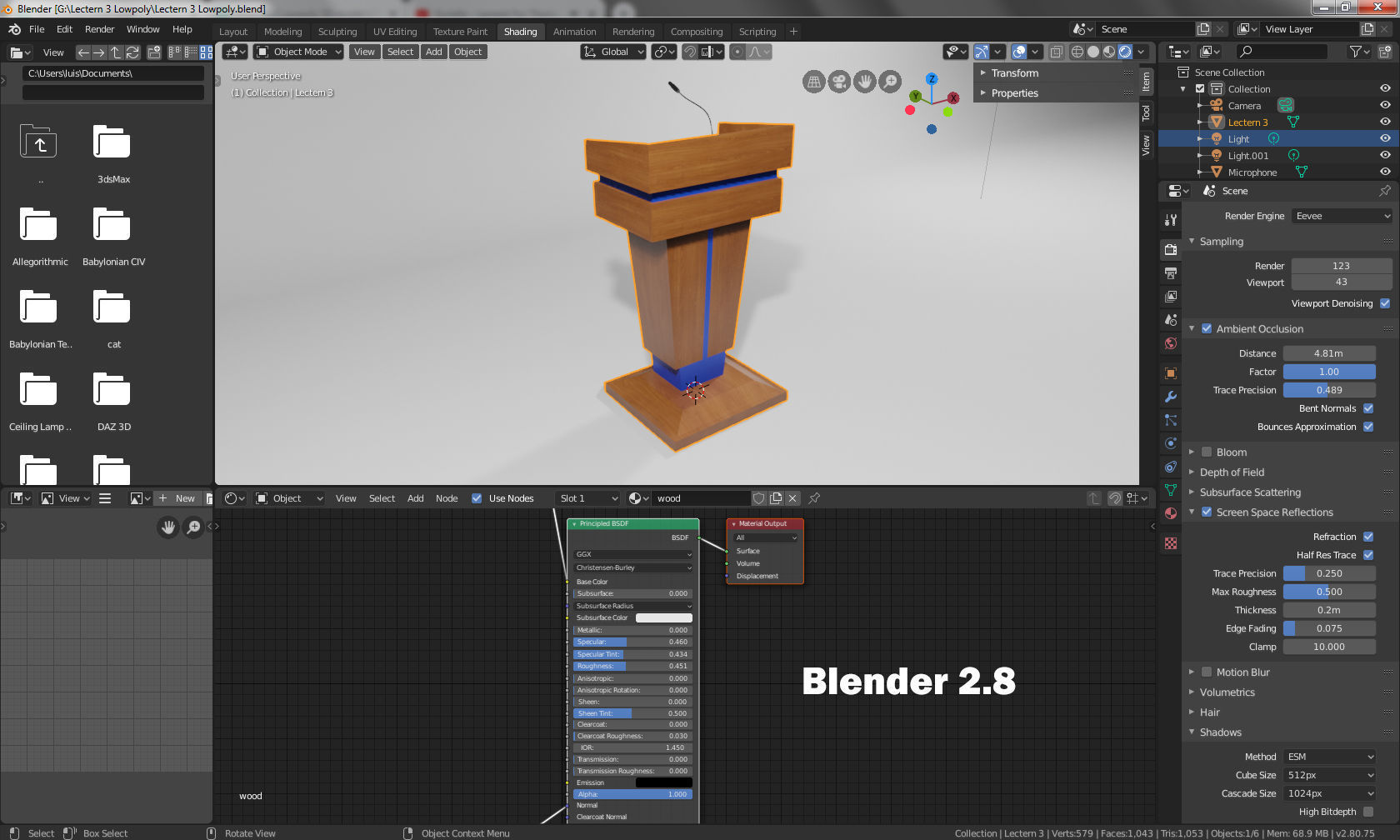 Podium 3 wooden with microphone Low-poly 3D model_12