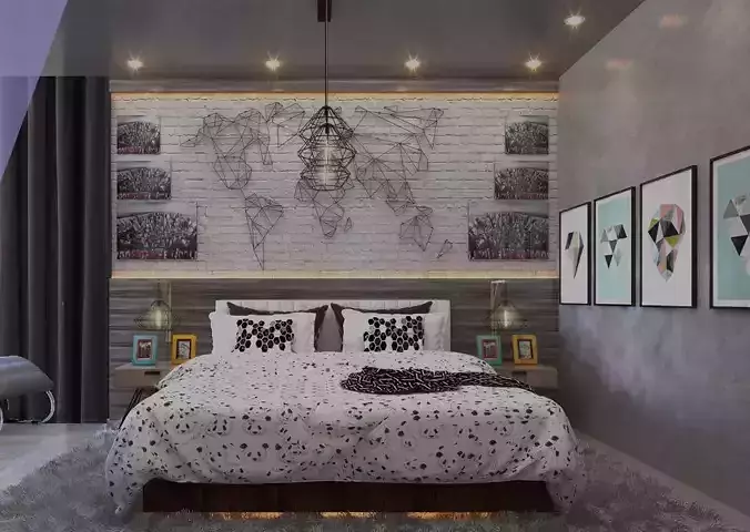 bedroom modern Low-poly 3D model