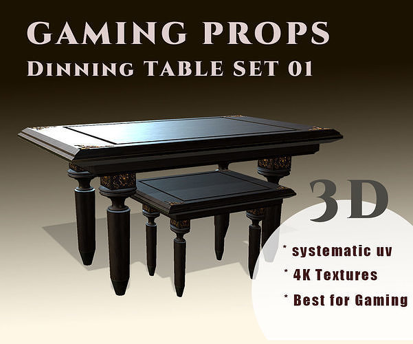 Gaming Props - Dinning Table Set Low-poly 3D model