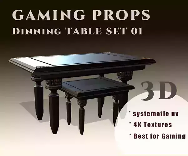Gaming Props - Dinning Table Set Low-poly 3D model