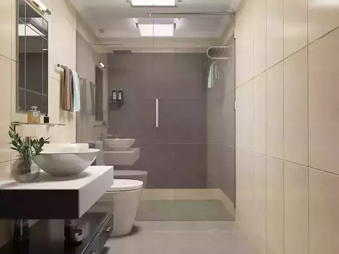 Bathroom with walls and tiled floor