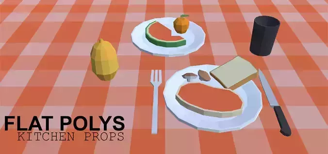 FLAT POLYS - Kitchen props Low-poly 3D model