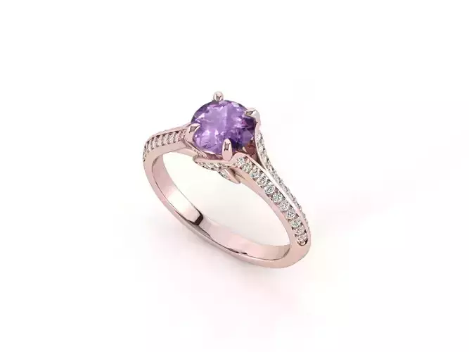AJ033 amethyst and diamond engagement ring in rose gold