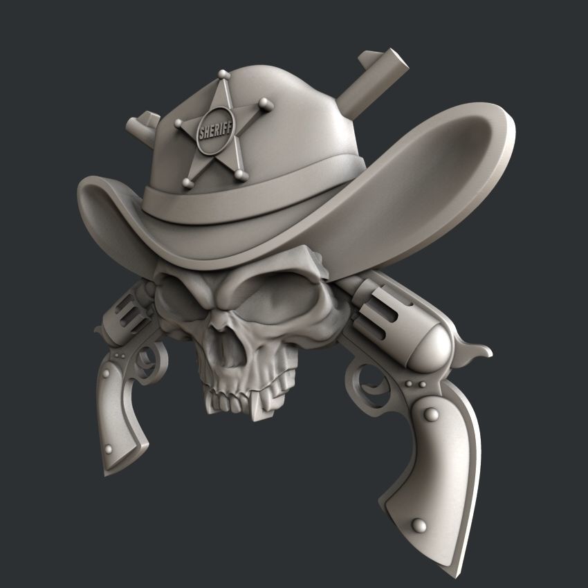 3d STL models for CNC router  skull sheriff 3D model_2