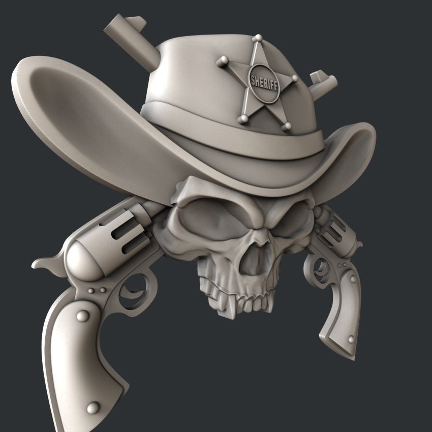 3d STL models for CNC router  skull sheriff 3D model_1