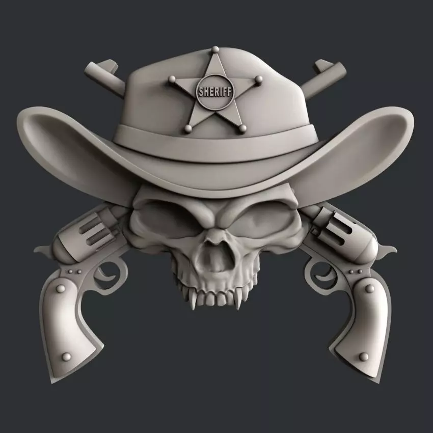 3d STL models for CNC router  skull sheriff 3D model_0