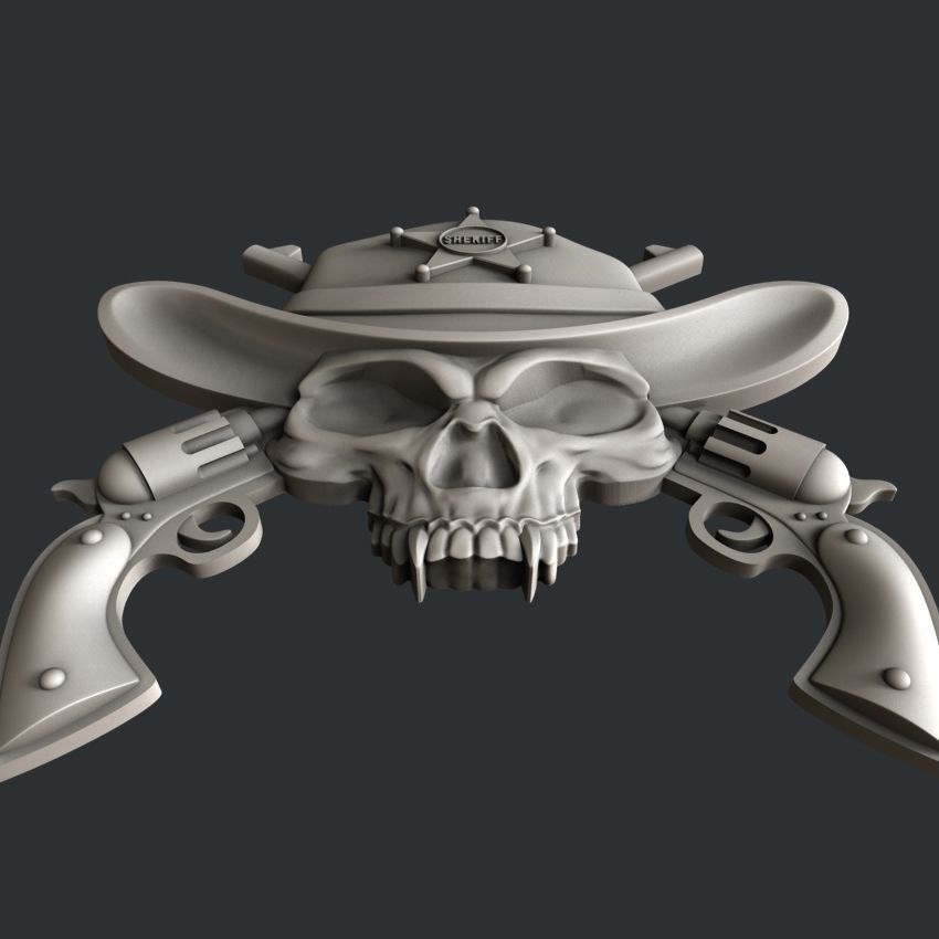 3d STL models for CNC router  skull sheriff 3D model_3