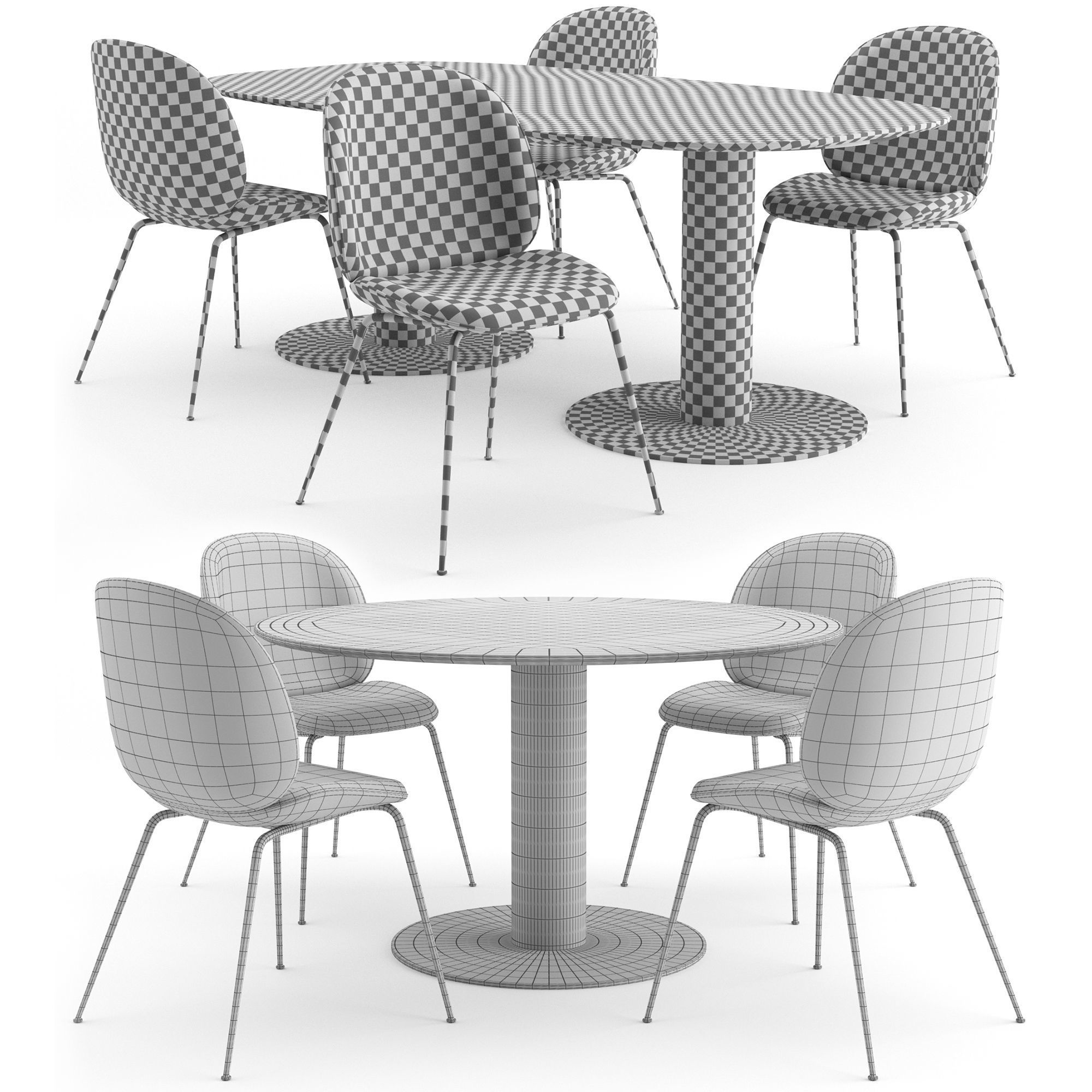 Beetle Dining Chair and Marble tables by GUBI 3D model_6